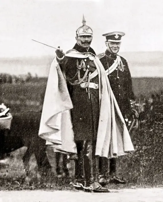 Framed Print : Winston Churchill with a German Officer during military manouevers in Germany Framed Print : Winston Churchill with a German Officer during military manouevers in Germany