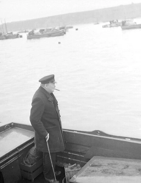 Winston Churchill lands on the Mulberry harbour on Sword Beach for a tour of inspection