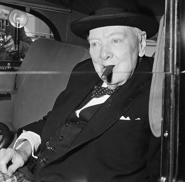 Winston Churchill leaves for the House of Commons for the last time as he retires as a