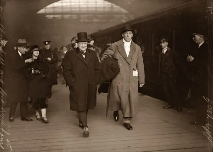 Framed Print : Winston Churchill with Lord Wodehouse at Victoria Train Station en route for Paris Framed Print : Winston Churchill with Lord Wodehouse at Victoria Train Station en route for Paris