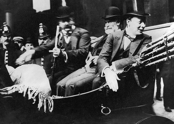 Winston Churchill with Manchester Guardian editor C P Scott leaving the Reform Club in