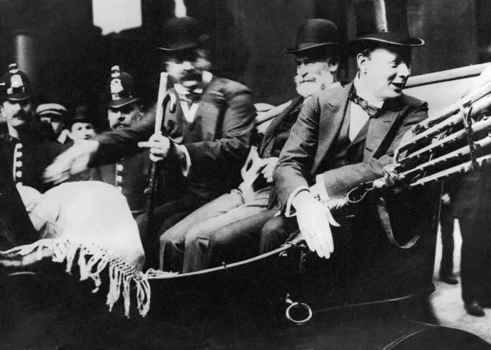 Framed Print : Winston Churchill with Manchester Guardian editor C P Scott leaving the Reform Club in Framed Print : Winston Churchill with Manchester Guardian editor C P Scott leaving the Reform Club in