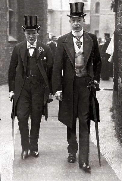 Winston Churchill MP with Mr Lulu Harcourt on the day of his brother Johns marriage to