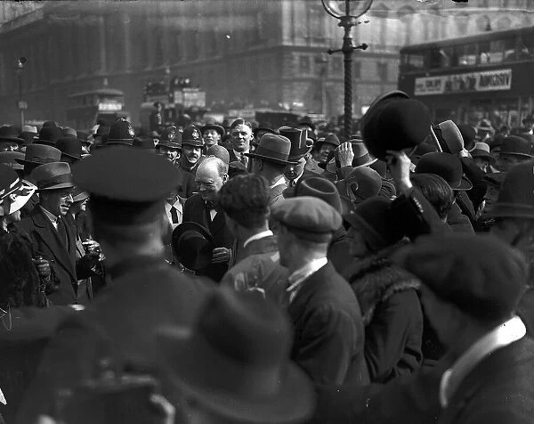 Winston Churchill MP on his way to the House of Commons 1929 with The Budget is cheered