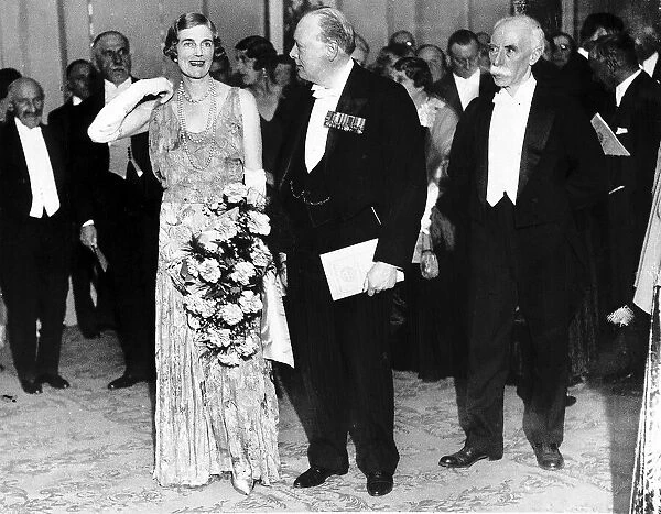 Winston Churchill with Mr and Mrs Denvir at a function 1931