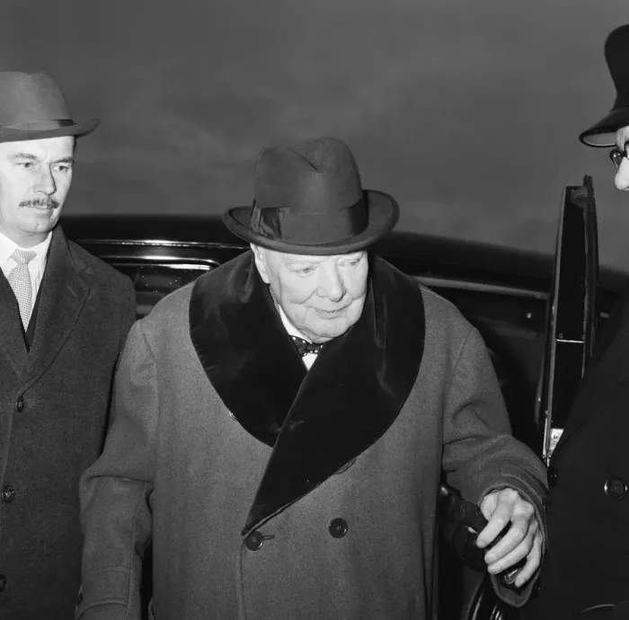 Framed Print : Winston Churchill pictured leaving London airport for Nice in the south of France Framed Print : Winston Churchill pictured leaving London airport for Nice in the south of France