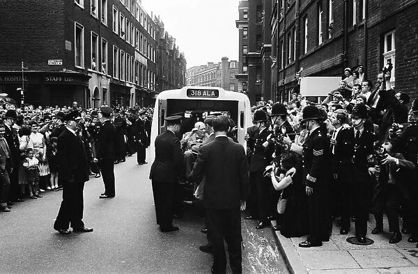 Winston Churchill pictured leaving Middlesex hospital. 23rd August 1962