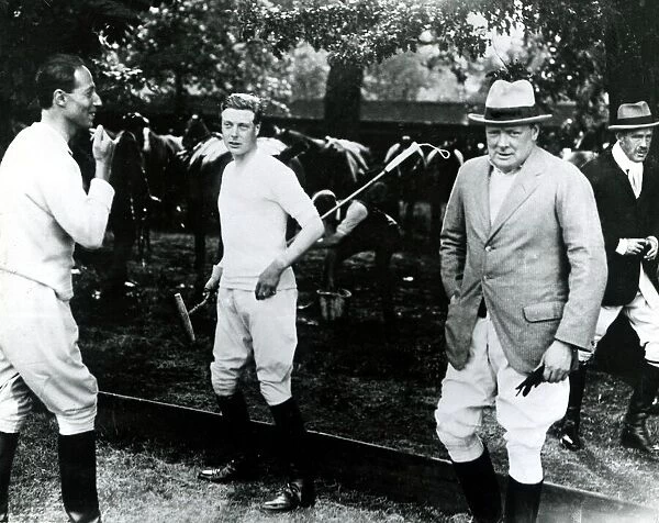 Winston Churchill in riding gear with Edward, Prince of Wales. Circa 1930