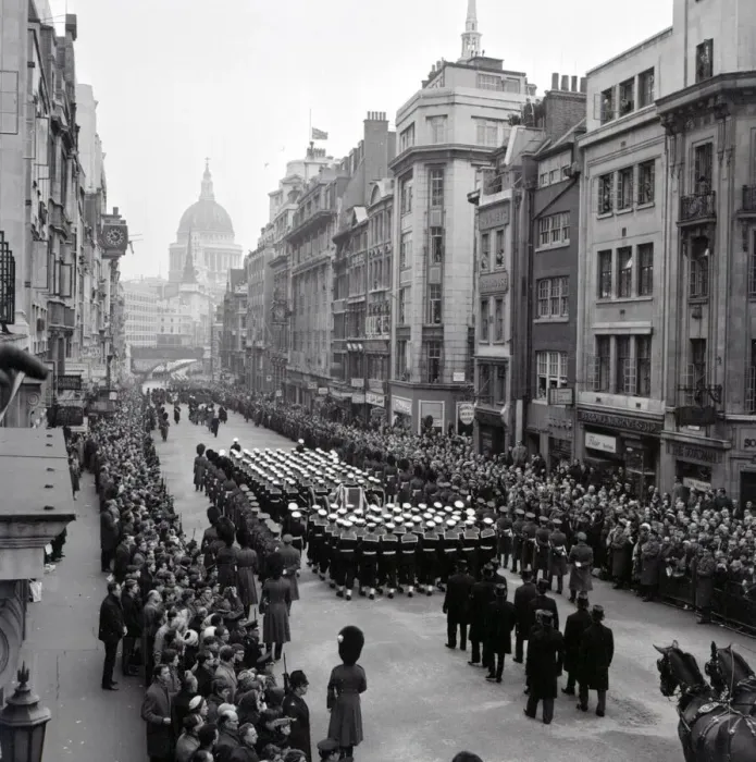 Framed Print : Winston Churchill State Funeral 1965 Cortege Procession moves from Framed Print : Winston Churchill State Funeral 1965 Cortege Procession moves from
