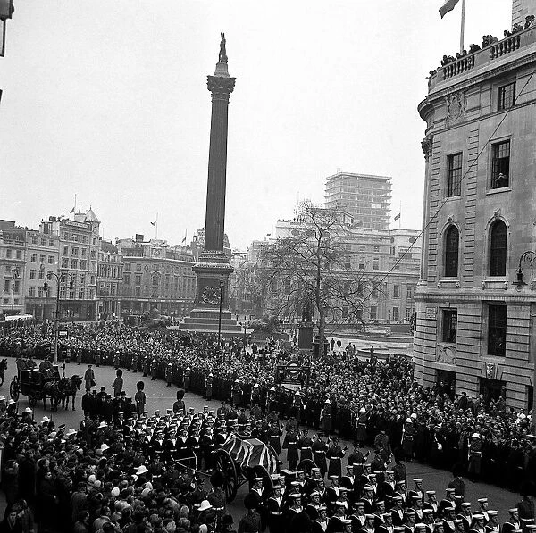 Winston Churchill state funeral. Churchill died on 25 January 1965, aged 90