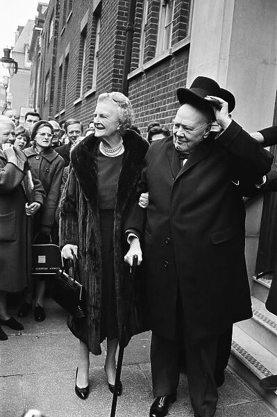 Winston Churchill with his wife Lady Churchill on her birthdayl. 1st April 1963