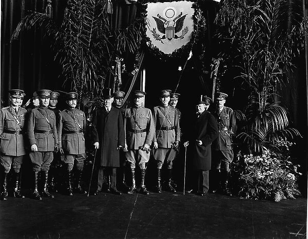 Winston Churchill, Woodrow Wilson with General Pershing and his staff at Victoria. 1919