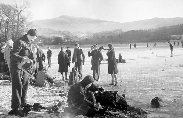 A winters scene on Lake Windermere in the Lake District January 1946