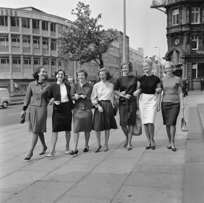 Framed Print : Wives of seven of the players from the Reykjavik football team of Iceland walking down Framed Print : Wives of seven of the players from the Reykjavik football team of Iceland walking down