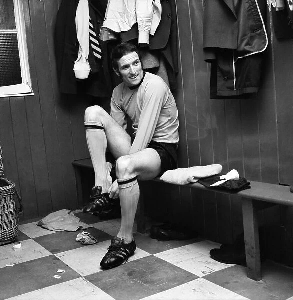 Wolverhampton Wanderers footballer Derek Dougan pictured in dressing room