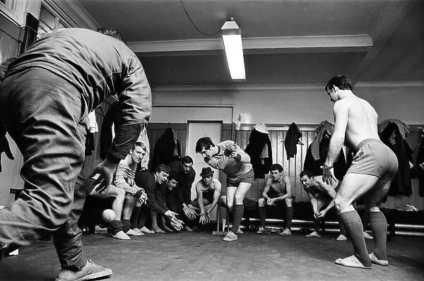 Wolverhampton Wanderers team playing cricket in the dressing room 14  /  01  /  1966
