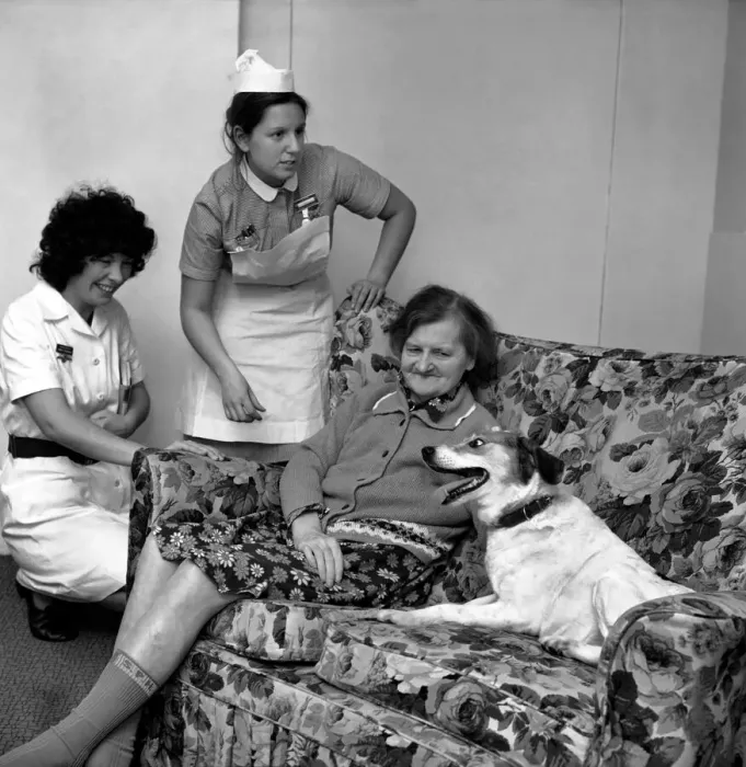 Framed Print : Woman and Dog. Miss Emily Hoban 79. February 1975 75-00750