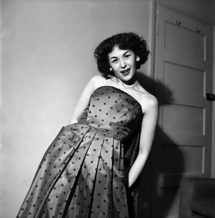 Framed Print : Woman in dress posing for the camera. March 1952 C1581-002 Framed Print : Woman in dress posing for the camera. March 1952 C1581-002