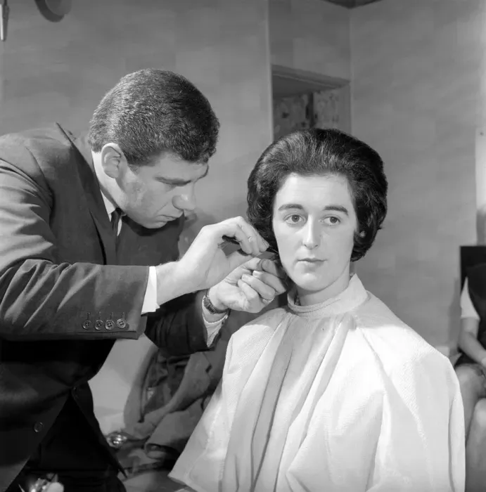 Framed Print : Woman have her hair cut and curled at the hair dressers, 7th June 1962