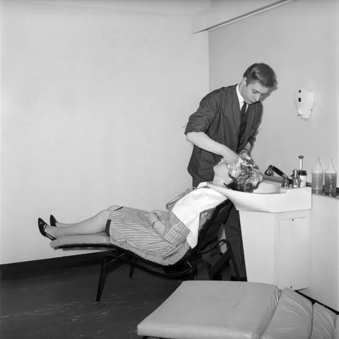 Framed Print : Woman having her hair washed at the John London Hair and Beauty Saloon. 1960 Framed Print : Woman having her hair washed at the John London Hair and Beauty Saloon. 1960