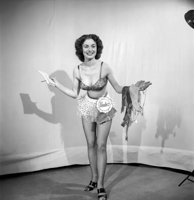 Framed Print : Woman modelling underwear in the Reveille Studio. 1966 Framed Print : Woman modelling underwear in the Reveille Studio. 1966
