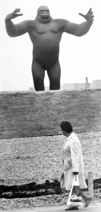 Framed Print : A Woman takes a passing glance at the King Kong statue in Birmingham, September 1972 Framed Print : A Woman takes a passing glance at the King Kong statue in Birmingham, September 1972