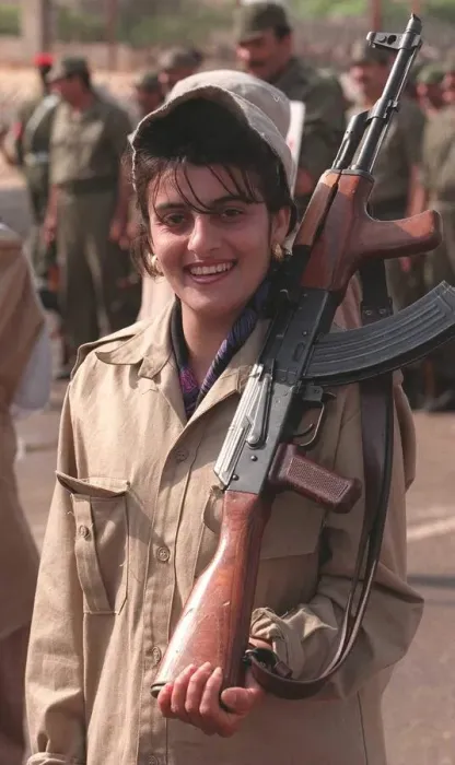 Framed Print : A woman in the Volunteer Reserve Army in Iraq May 1998 Female soldier in uniform