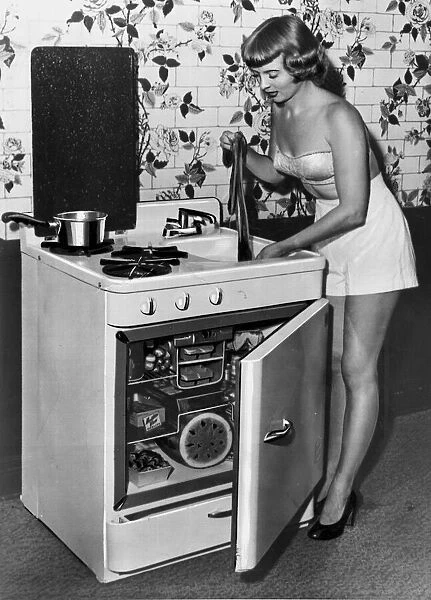 A woman washing her nylons in an all in one refrigerator