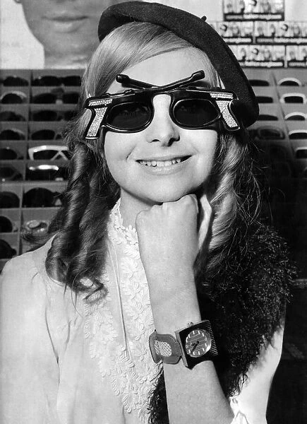 Woman wearing 'Bonnie and Clyde'sunglasses. February 1968