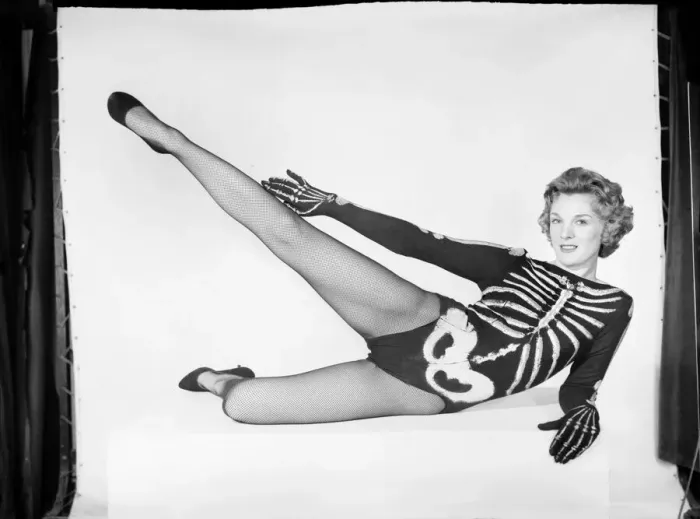 Framed Print : Woman wearing Skeleton outfit. October 1959
