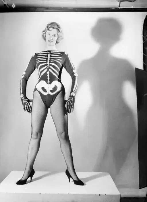 Framed Print : Woman wearing Skeleton outfit. October 1959