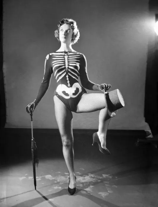 Framed Print : Woman wearing Skeleton outfit. October 1959