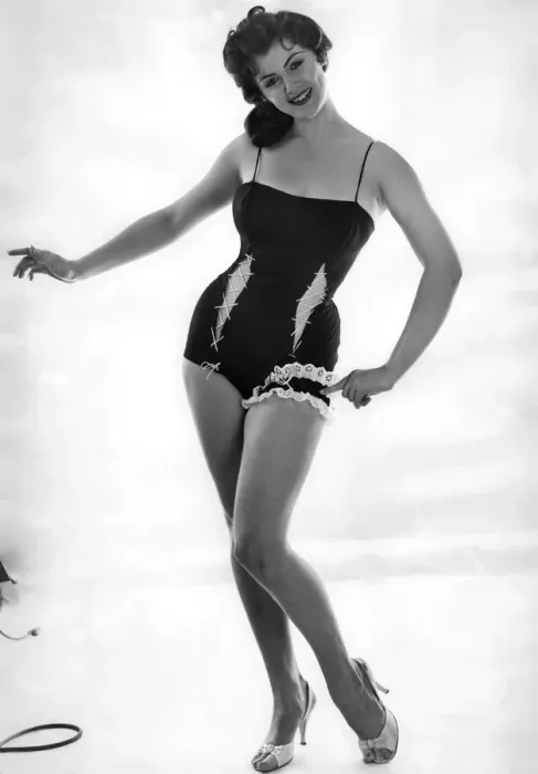 Framed Print : Woman wearing a swimsuit September 1958 P011107 Framed Print : Woman wearing a swimsuit September 1958 P011107