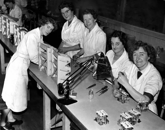 Framed Print : Woman workers in a Manchester electronics factory L-R Olive Birchall, Miss Minnie Slater Framed Print : Woman workers in a Manchester electronics factory L-R Olive Birchall, Miss Minnie Slater