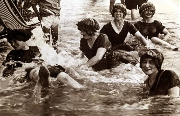 Framed Print : Women bathing in the sea May 1948 Seaside 07  /  05  /  1948