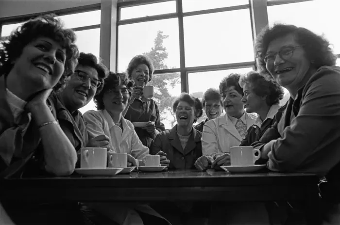 Framed Print : Nine women at Berkey Technical Limited, Thetford, celebrate the news that they will be Framed Print : Nine women at Berkey Technical Limited, Thetford, celebrate the news that they will be