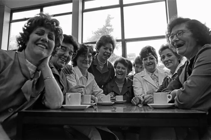 Framed Print : Nine women at Berkey Technical Limited, Thetford, celebrate the news that they will be Framed Print : Nine women at Berkey Technical Limited, Thetford, celebrate the news that they will be