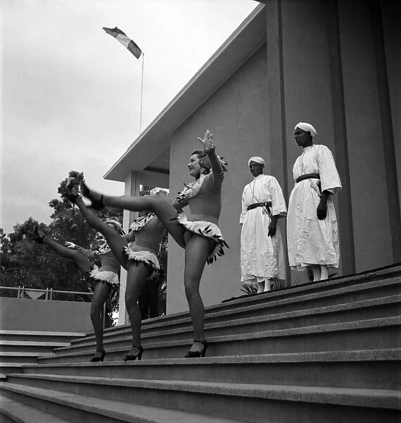 Women dancers perform on the steps of the Casino in Marrakech, Morocco