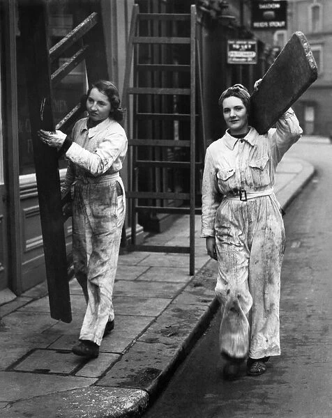 Women Decorators. They fetch and carry their own ladders etc. March 1940 P003940