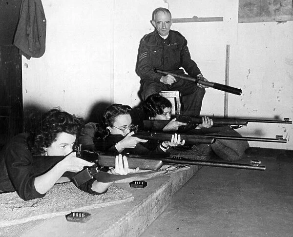 Women Home Defence Unit. The London Savings Bank are being trained by the Company of Home