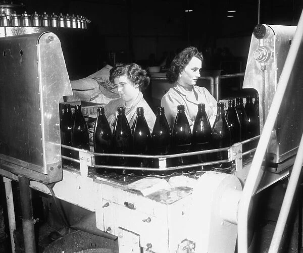 Women over-seeing the filing of bottles, on the production line at Bulmer