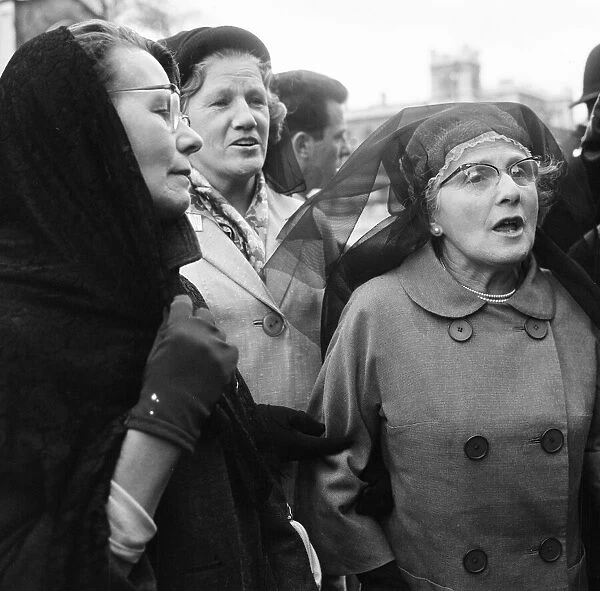 Women present Petition for Widows Charter, outside Houses of Parliament, London