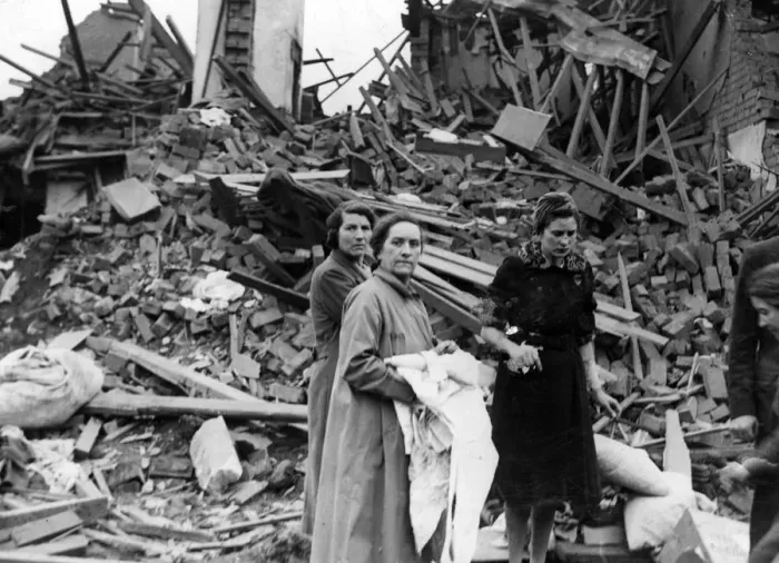 Framed Print : Women salvaging their belongings from their homes following an air raid in Rogerstone Framed Print : Women salvaging their belongings from their homes following an air raid in Rogerstone
