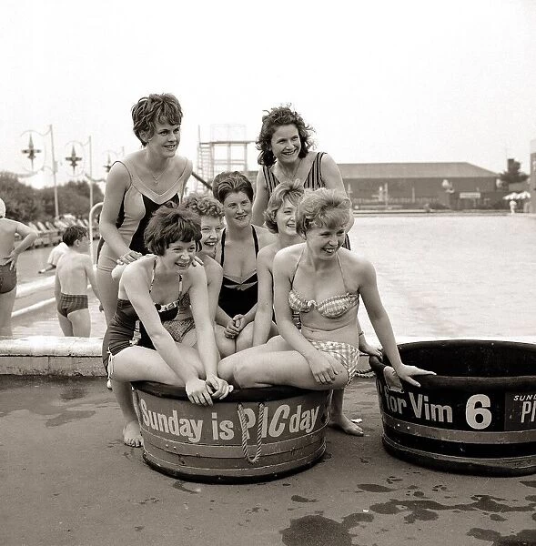 Women taking part in a Sunday pictorial sponsored Tub Race at Butlins Holiday Camp at