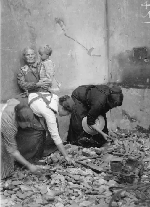 Framed Print : Women vainly seeking for belongings amid the ruins of their homes at Melle which were Framed Print : Women vainly seeking for belongings amid the ruins of their homes at Melle which were