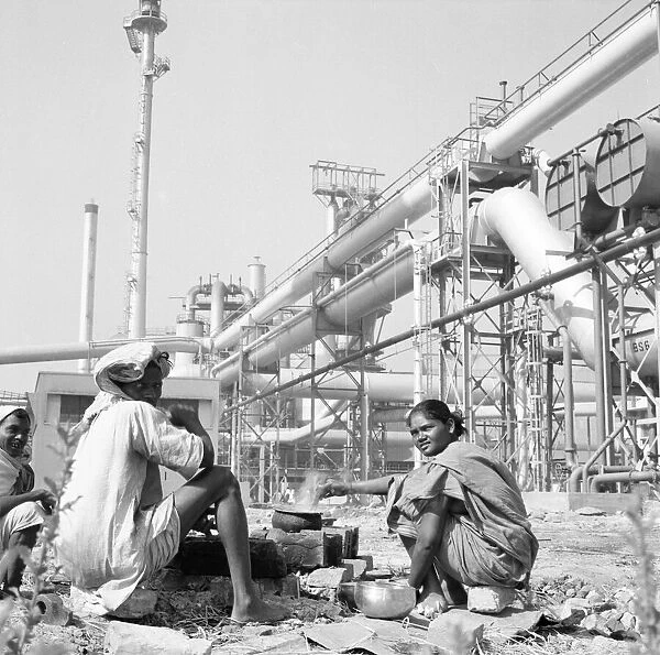 Women water carrier seen here making tea for the workers at the Durgapur steel works in