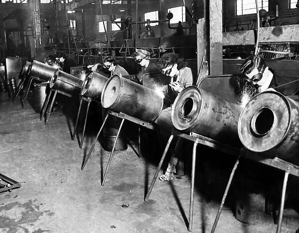 Women working at Brough s, helping to meet the enormous demand for steel drums