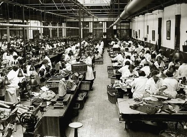 Women working at a Manfield boot factory in Northampton. April 1930