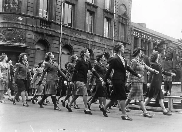 Womens Home Guard on parade at St Benedicts Square in Lincoln during