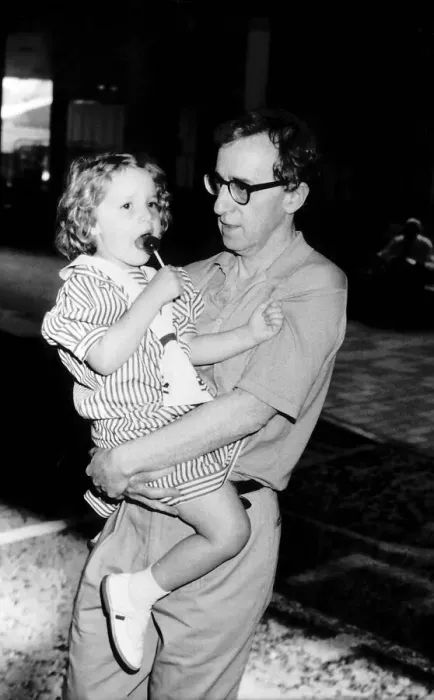 Framed Print : Woody Allen actor and film director with daughter at Heathrow Airport July